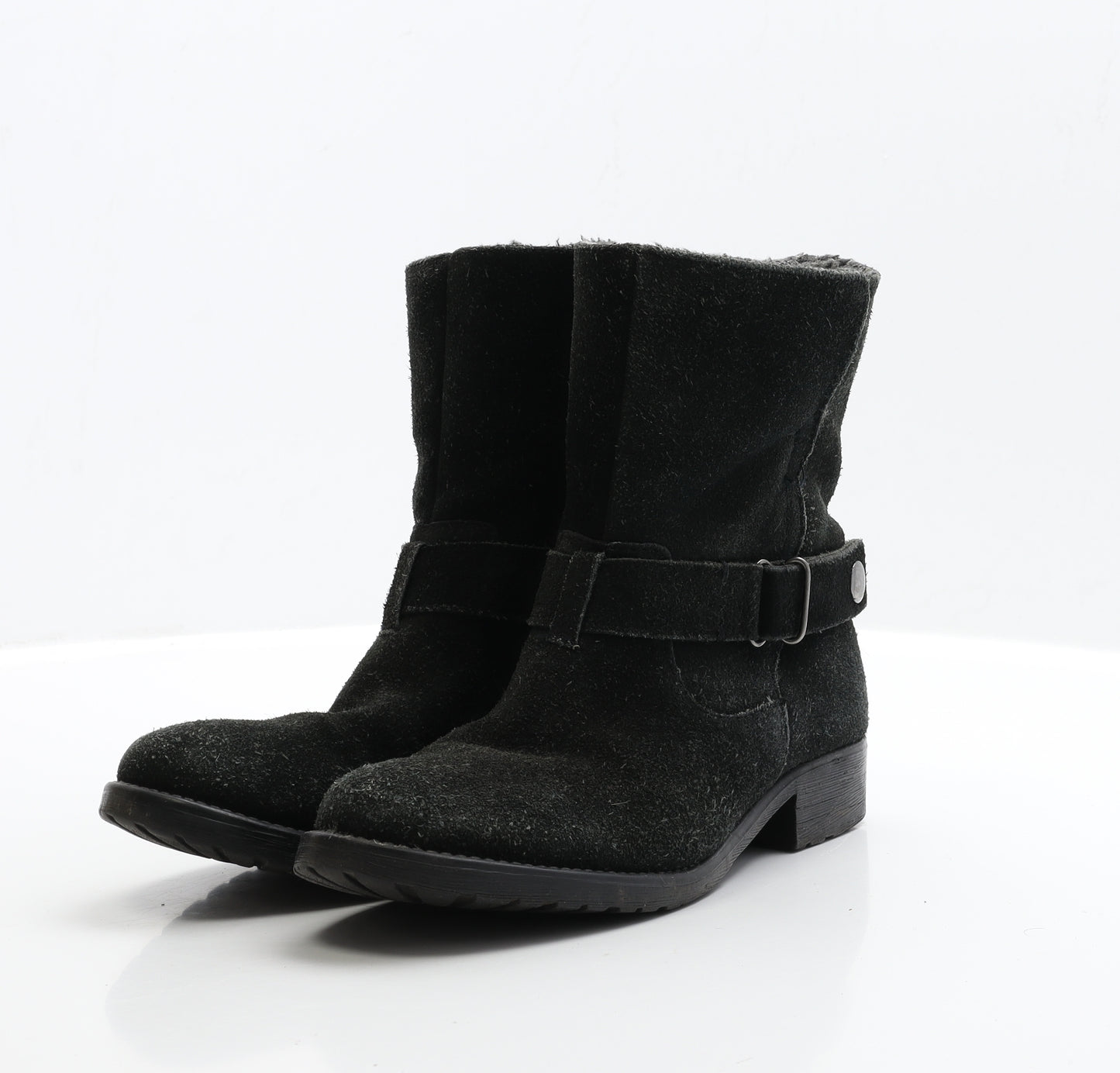 Preworn Womens Black Faux Suede Biker Boot UK 5 EUR 38