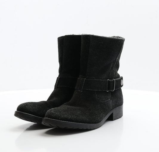Preworn Womens Black Faux Suede Biker Boot UK 5 EUR 38