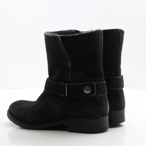 Preworn Womens Black Faux Suede Biker Boot UK 5 EUR 38