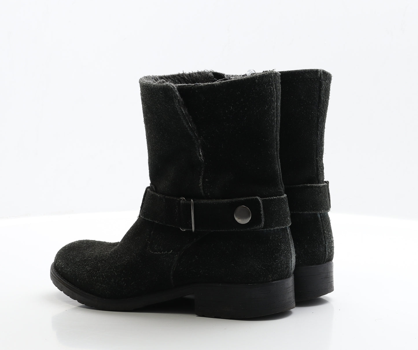 Preworn Womens Black Faux Suede Biker Boot UK 5 EUR 38