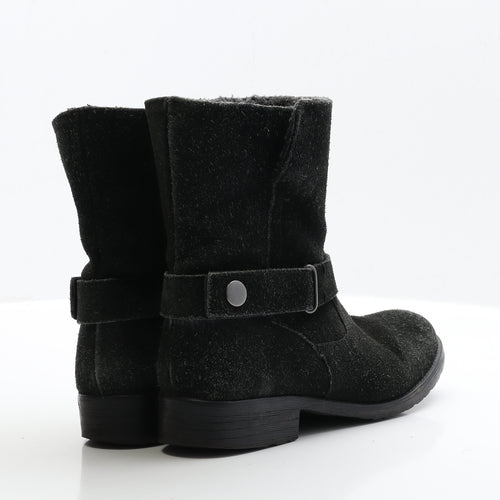 Preworn Womens Black Faux Suede Biker Boot UK 5 EUR 38