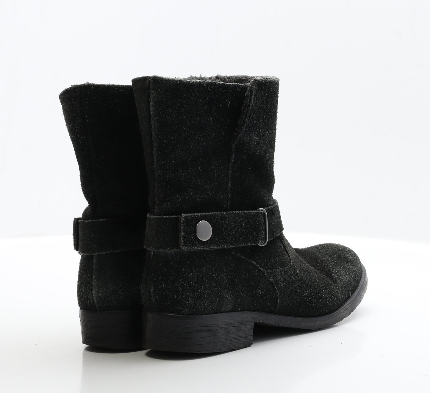 Preworn Womens Black Faux Suede Biker Boot UK 5 EUR 38