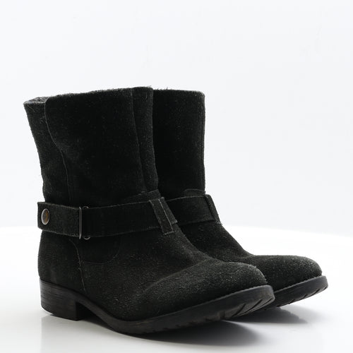 Preworn Womens Black Faux Suede Biker Boot UK 5 EUR 38