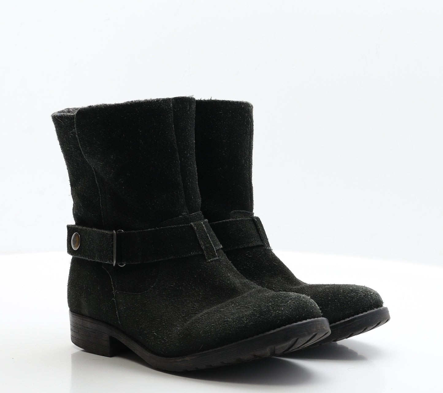 Preworn Womens Black Faux Suede Biker Boot UK 5 EUR 38