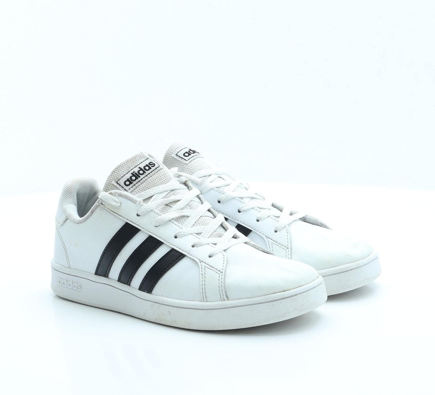 adidas Boys White Striped Polyester Trainer UK 3.5