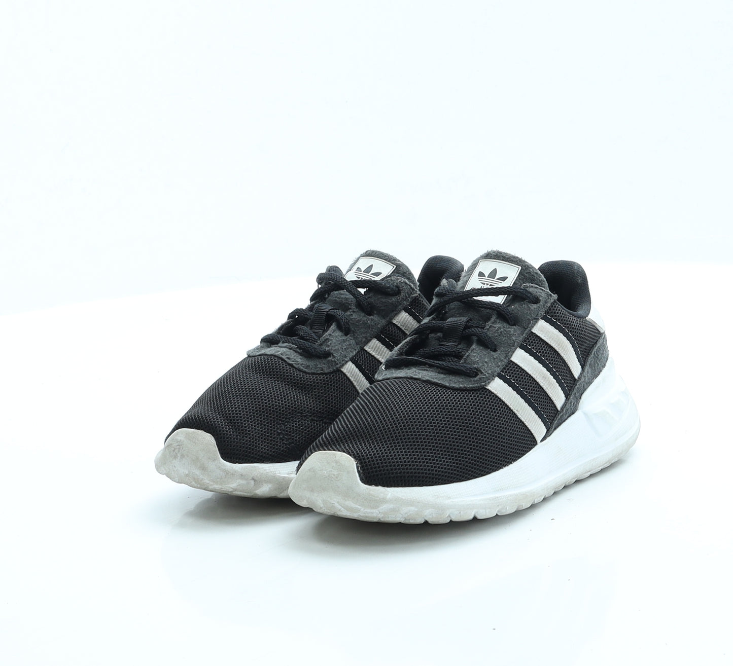 adidas Boys Black Striped Fabric Trainer UK 8
