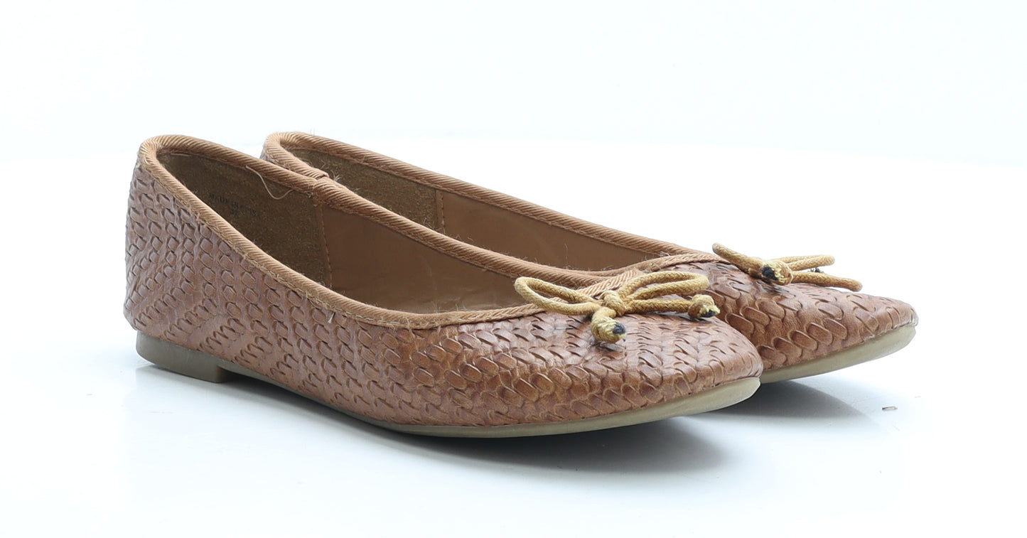 Oasis Womens Brown Geometric Polyester Ballet Flat UK 4 EUR 37