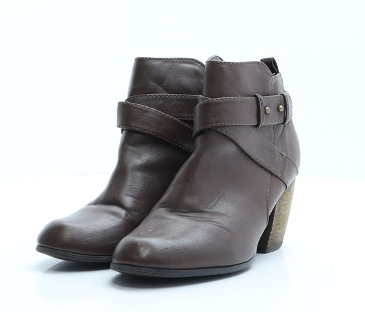 F&F Womens Brown Polyester Bootie Boot UK 6.5 EUR 40