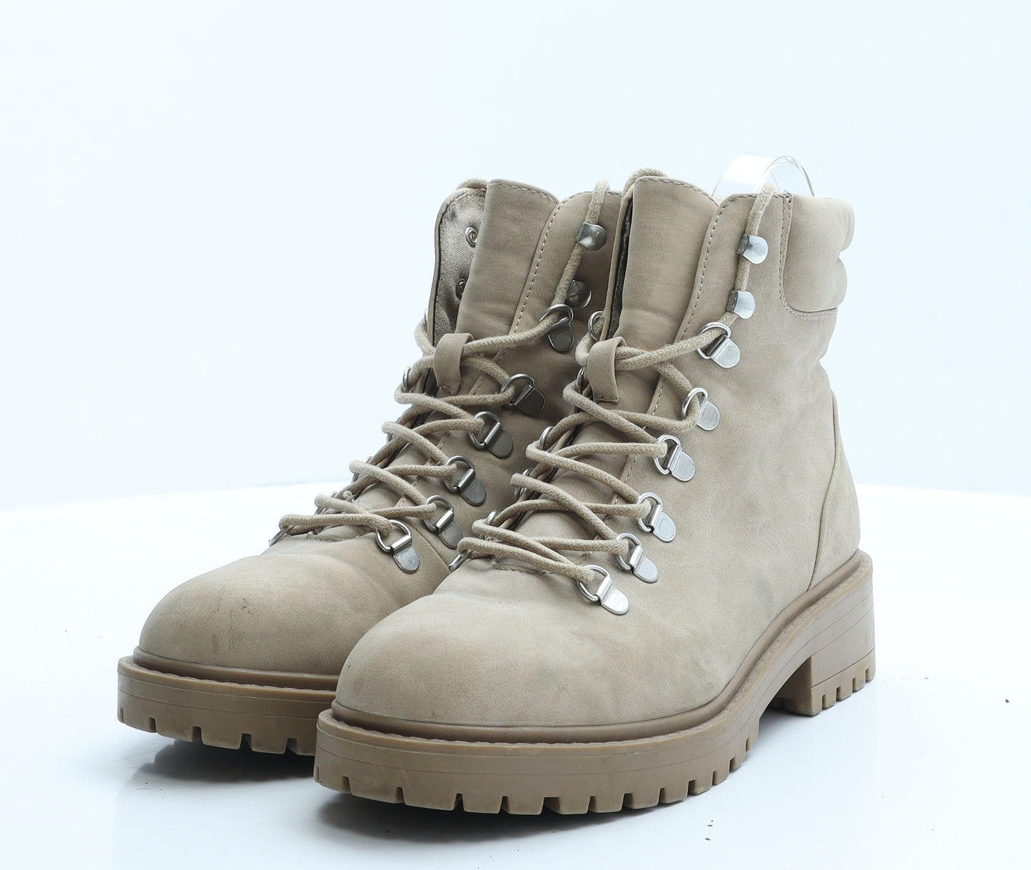 Primark Womens Beige Polyester Combat Boot UK 6 EUR 39