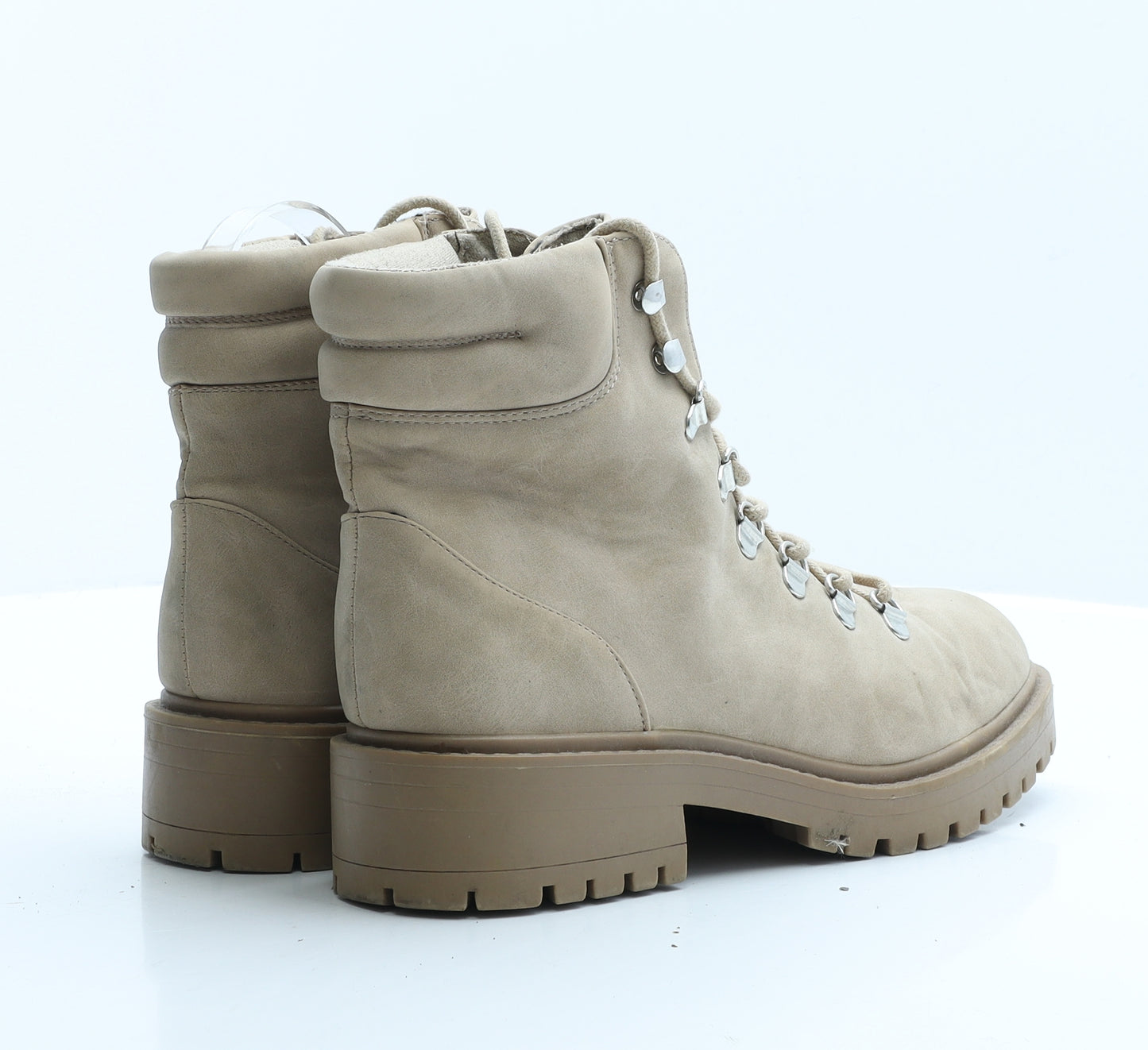 Primark Womens Beige Polyester Combat Boot UK 6 EUR 39