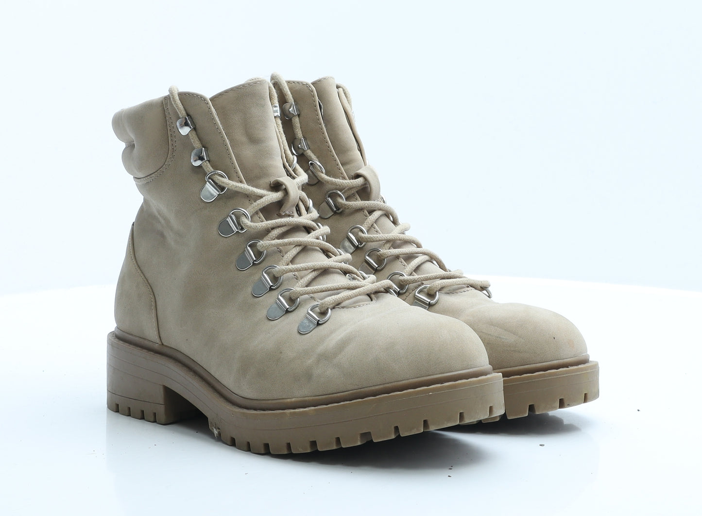Primark Womens Beige Polyester Combat Boot UK 6 EUR 39