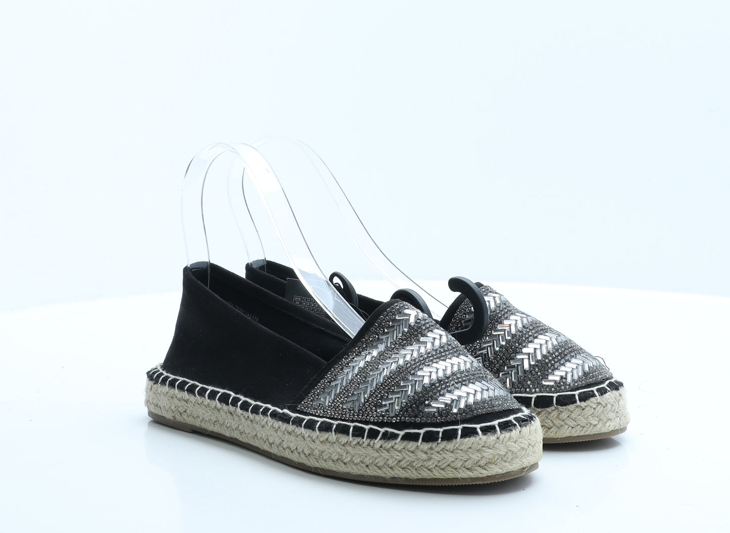 Primark Womens Black Geometric Polyester Flat UK 5 EUR 38