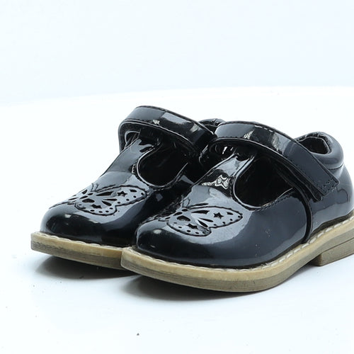 F&F Girls Black Patent Leather Strappy Flat UK 4 EUR 20