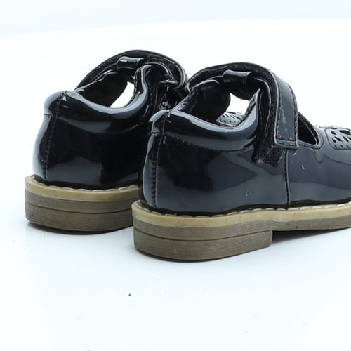 F&F Girls Black Patent Leather Strappy Flat UK 4 EUR 20