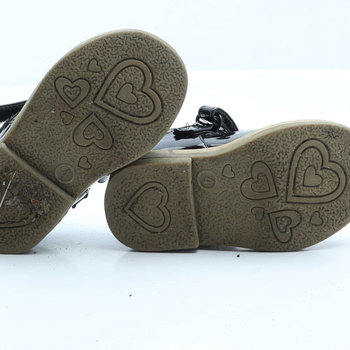 F&F Girls Black Patent Leather Strappy Flat UK 4 EUR 20