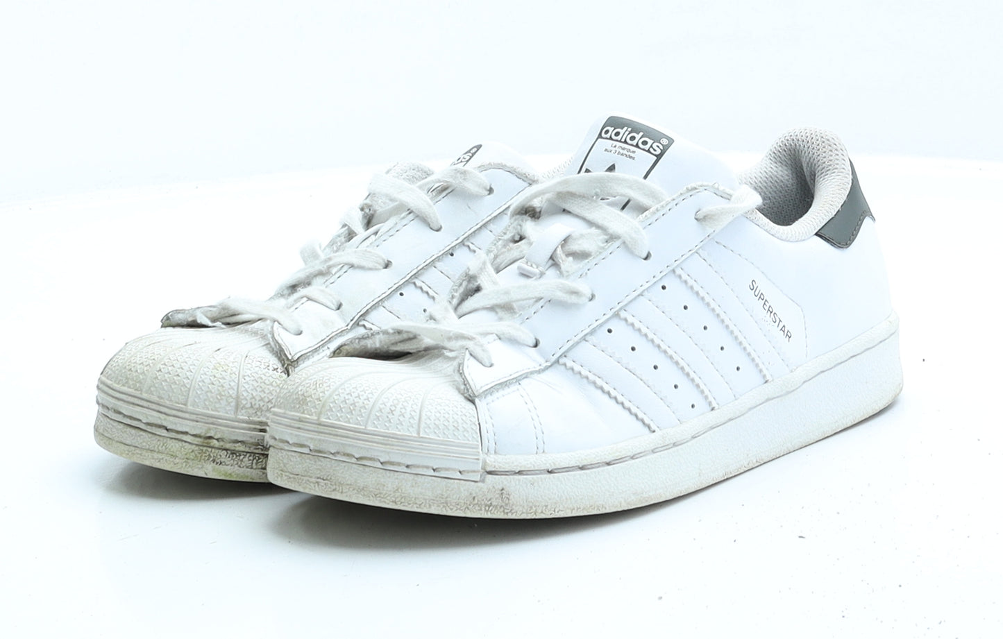 Adidas Superstar Girls White Faux Leather Trainer UK 2.5 EUR 35