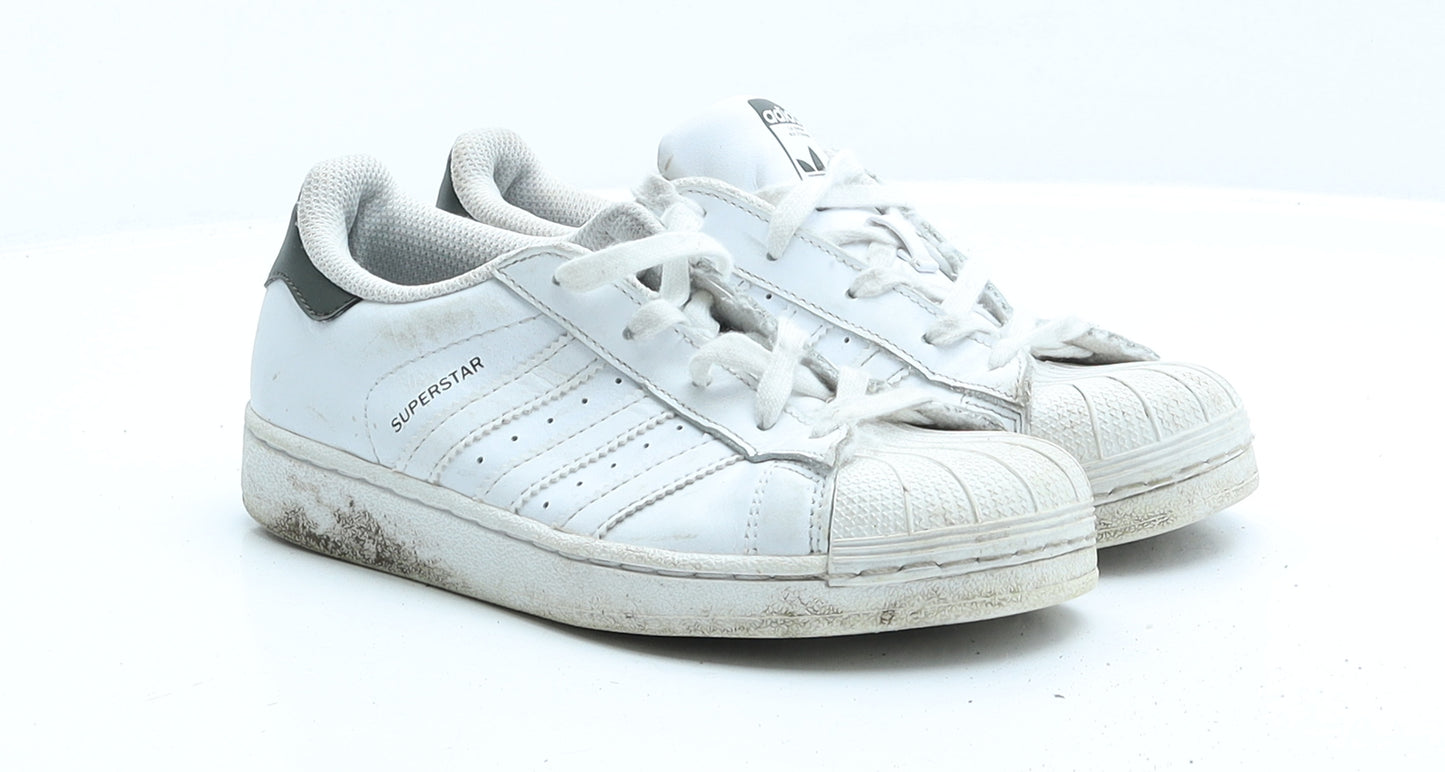 Adidas Superstar Girls White Faux Leather Trainer UK 2.5 EUR 35