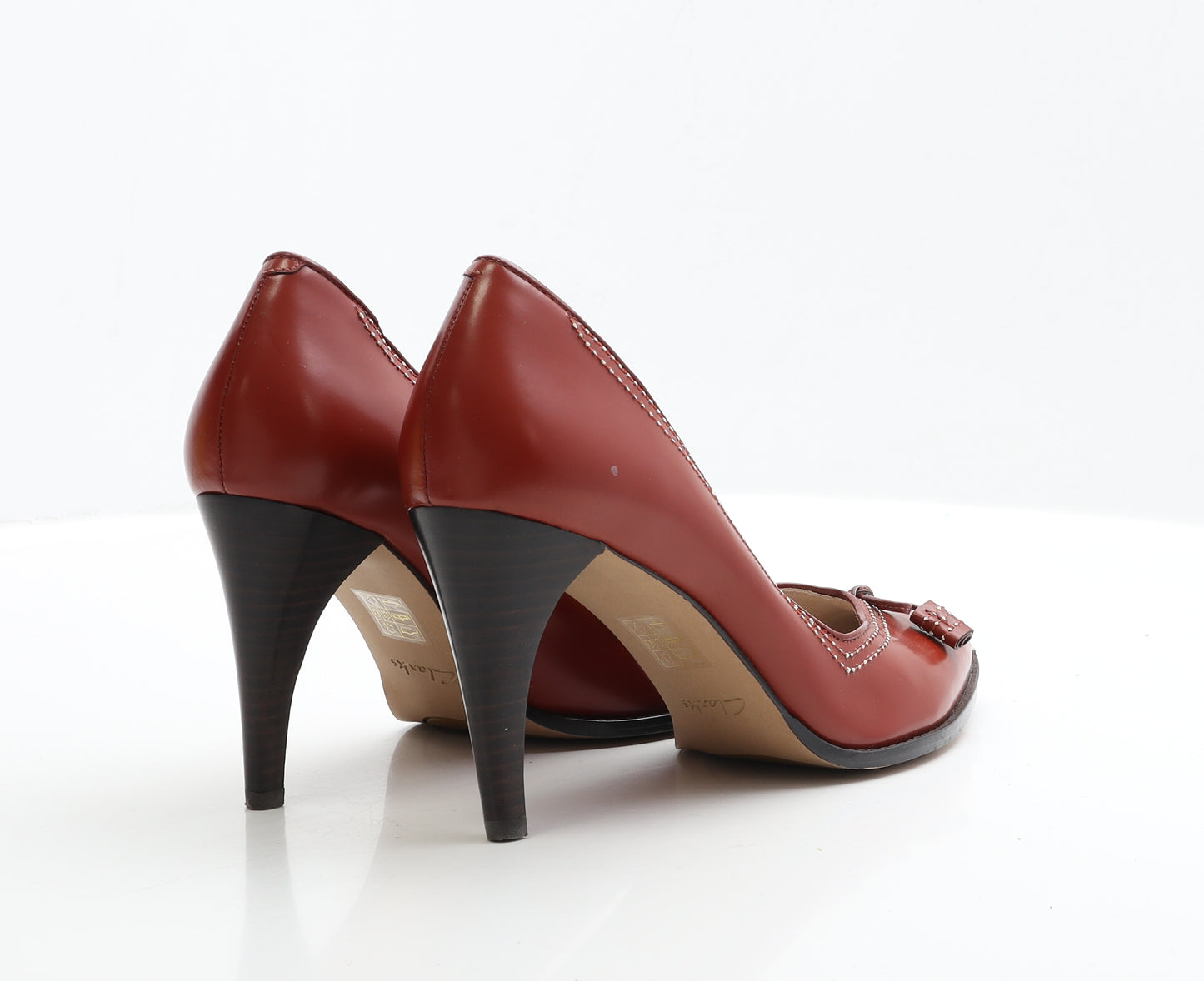 Clarks Womens Red Leather Court Heel UK 7.5 EUR 41.5