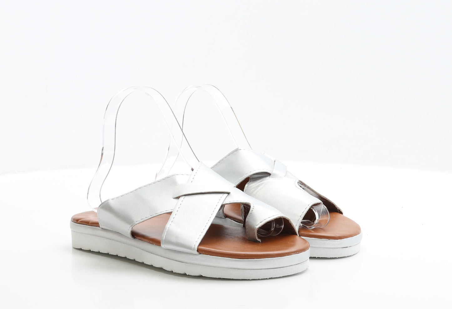 Preworn Womens Silver Polyester Slip On Flat UK 8 EUR 41