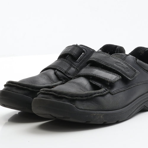Clarks Boys Black Faux Leather Loafer Casual UK 2