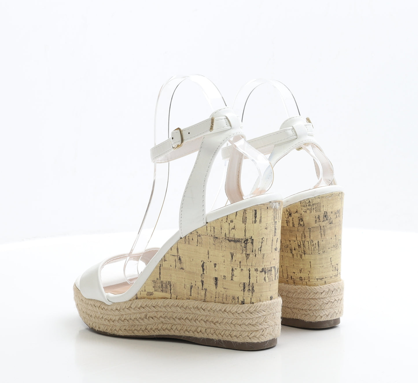 New Look Womens White Polyester Strappy Heel UK 7 EUR 40