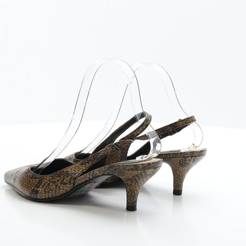 Marks and Spencer Womens Brown Animal Print Faux Leather Slingback Heel UK 6 EUR 39.5