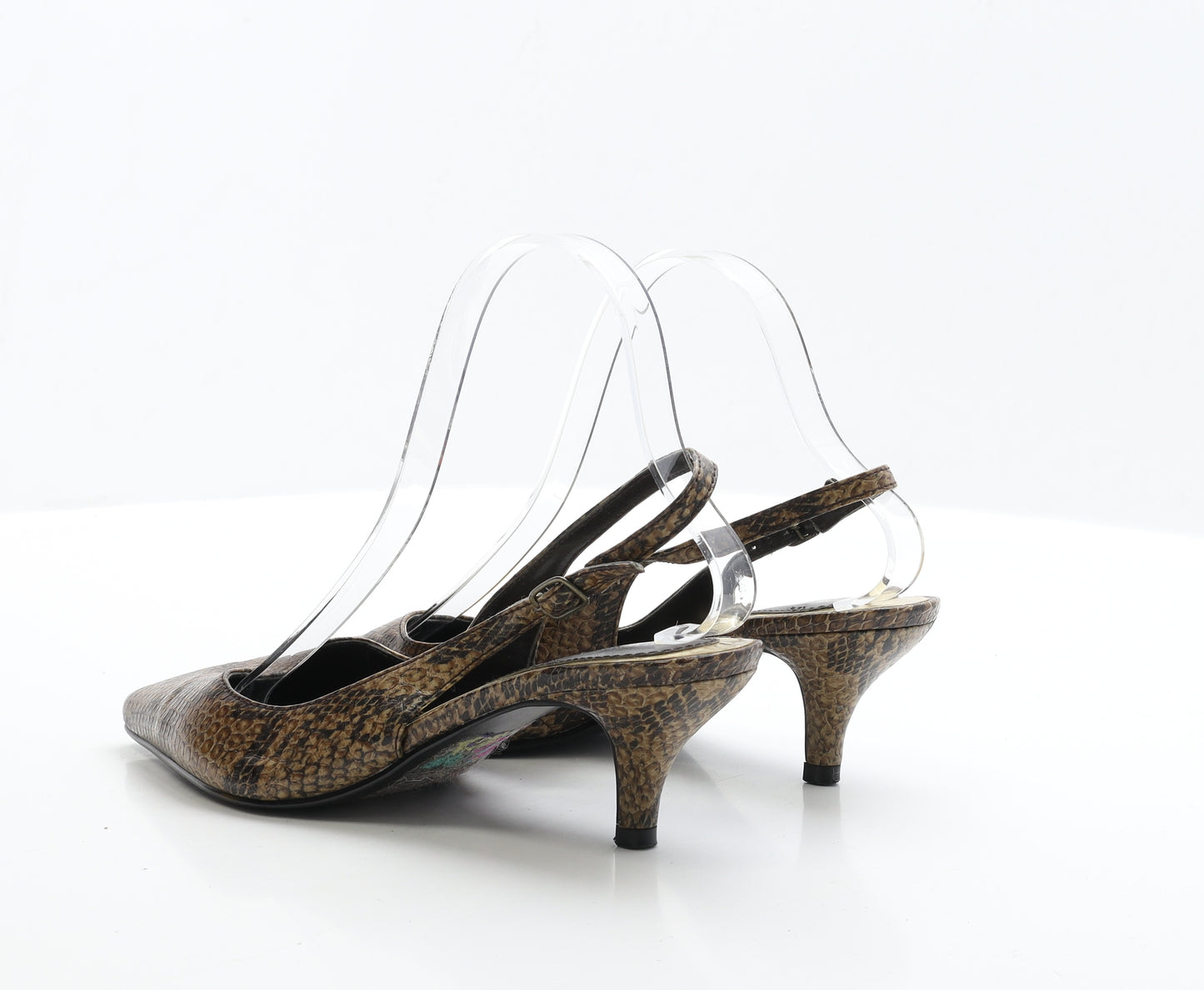 Marks and Spencer Womens Brown Animal Print Faux Leather Slingback Heel UK 6 EUR 39.5