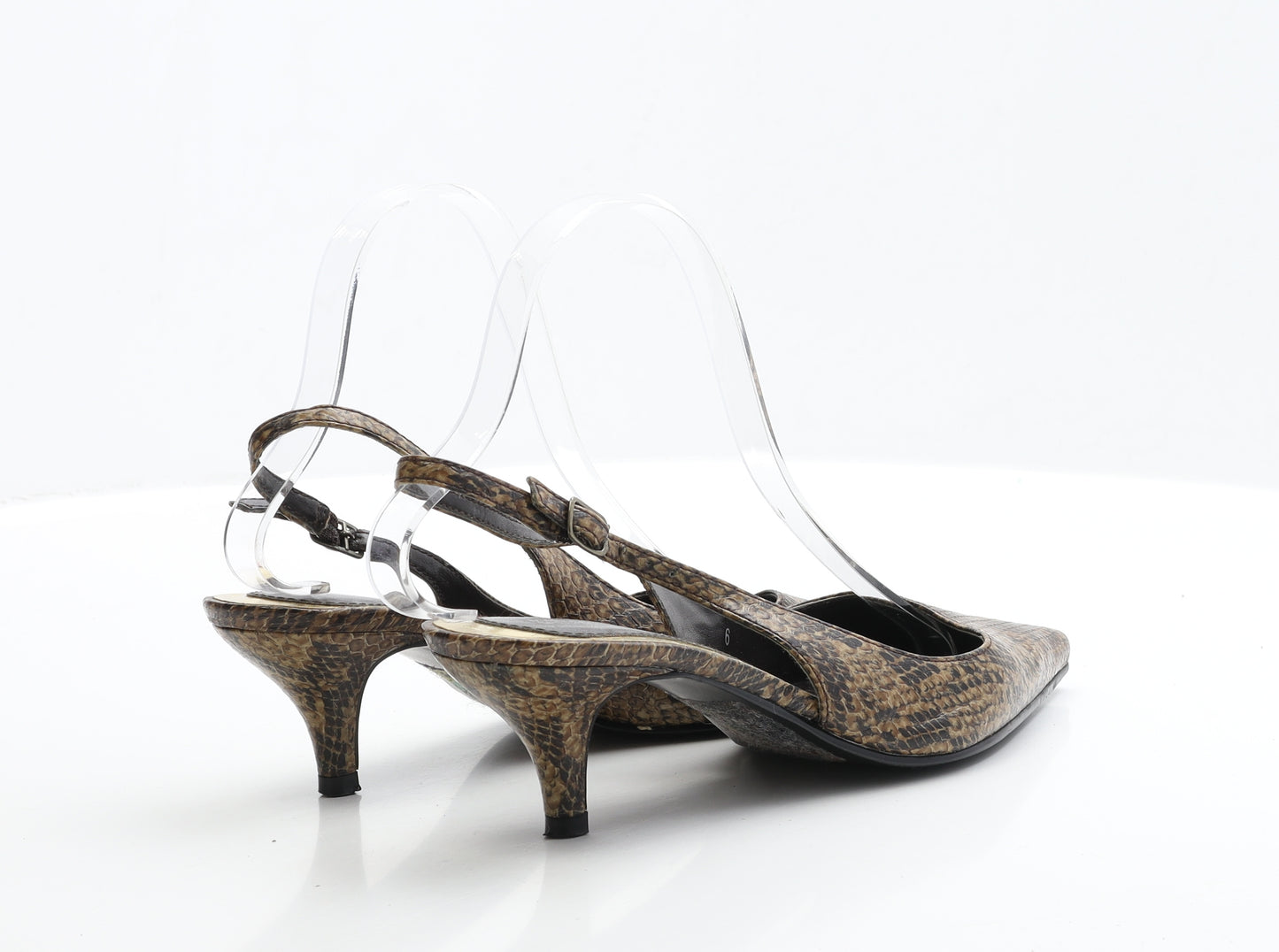 Marks and Spencer Womens Brown Animal Print Faux Leather Slingback Heel UK 6 EUR 39.5