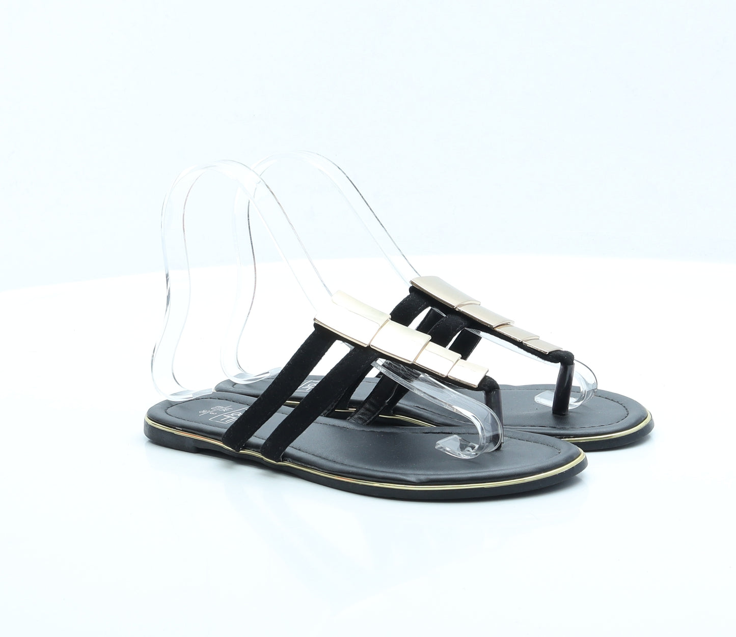 F&F Womens Black Polyester Thong Sandal UK 3 EUR 36