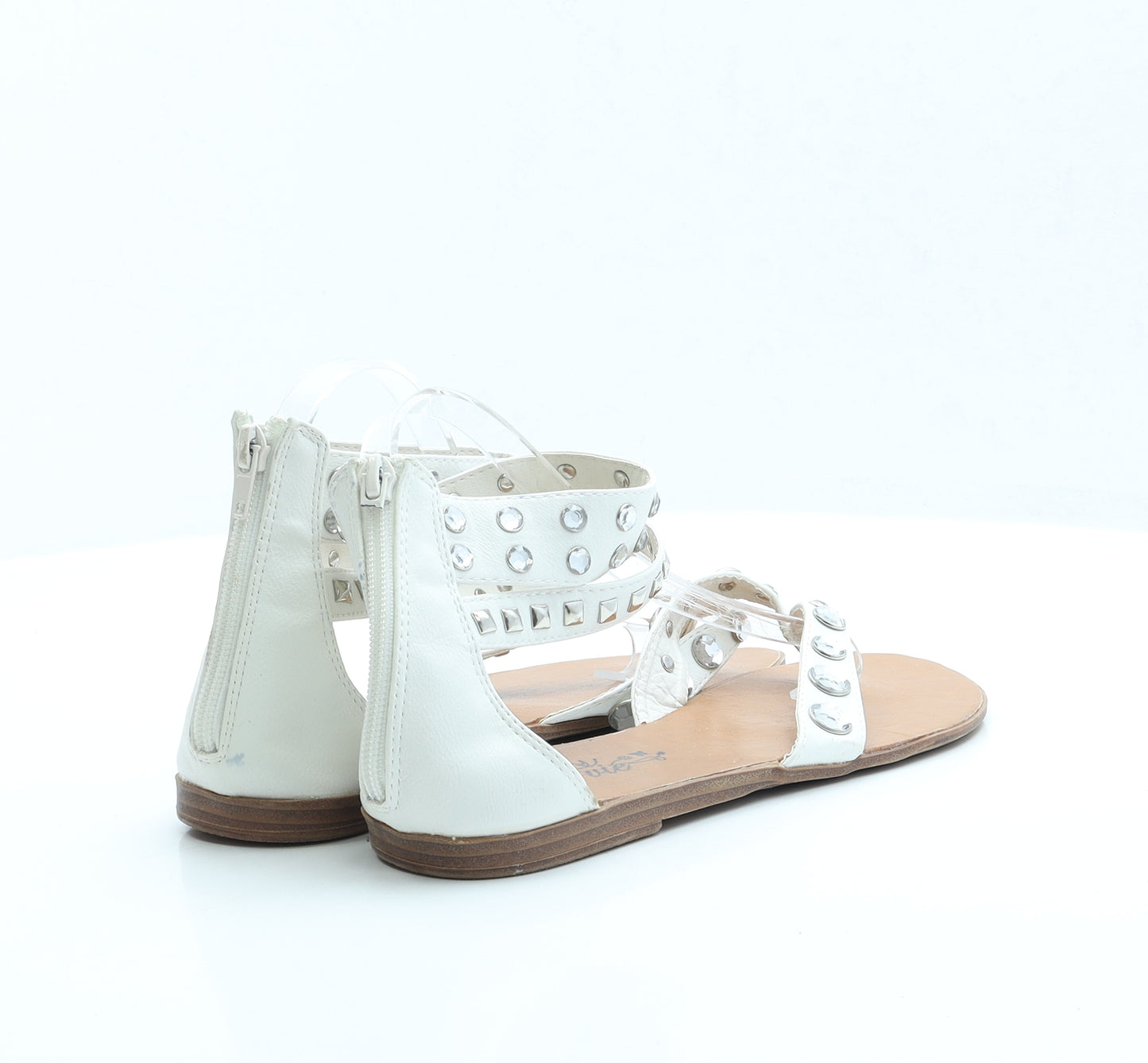 Evie Womens White Faux Leather Thong Sandal UK 8 EUR 41