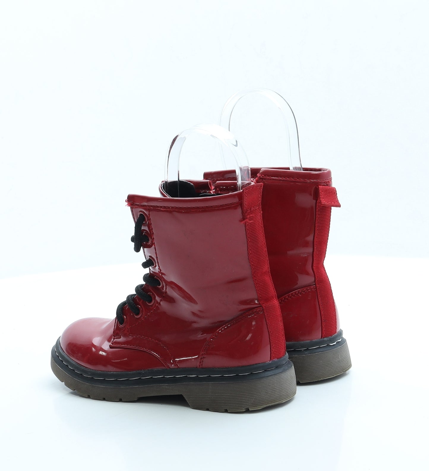 Dunnes Girls Red Vinyl Combat Boot UK 11