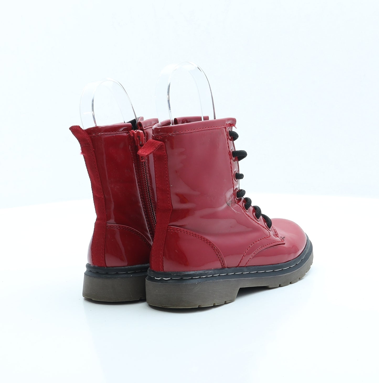Dunnes Girls Red Vinyl Combat Boot UK 11