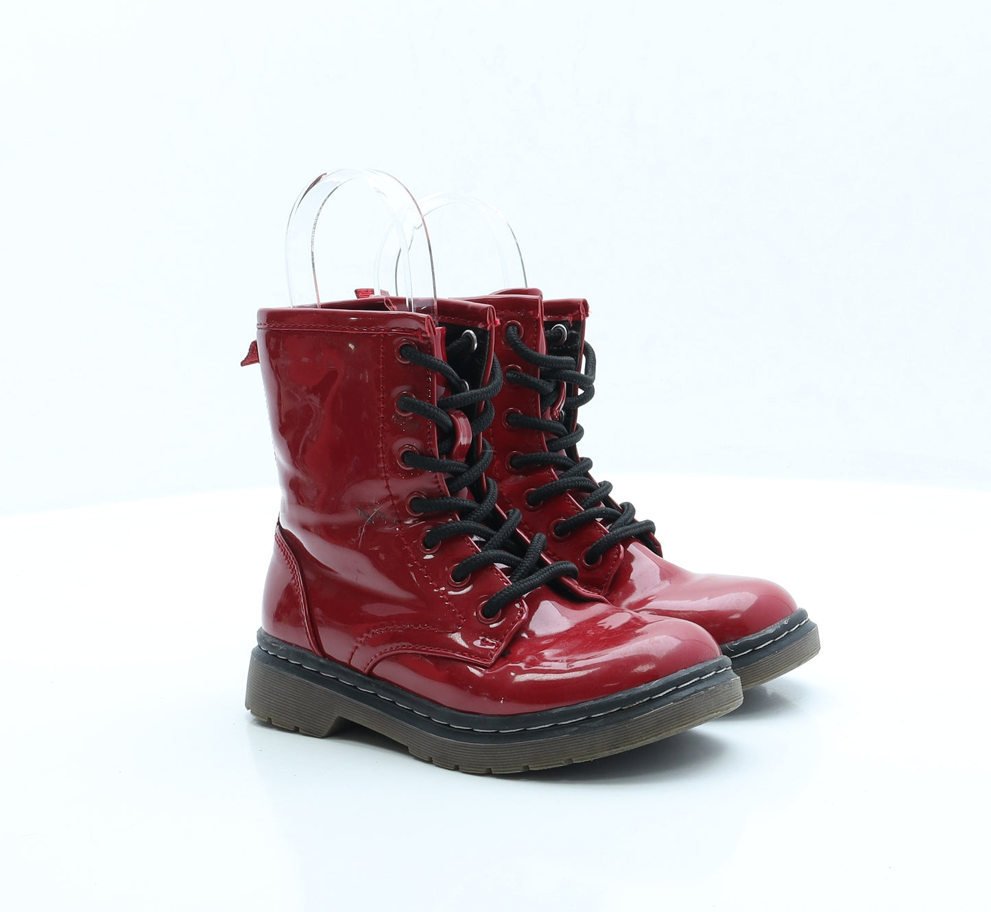 Dunnes Girls Red Vinyl Combat Boot UK 11