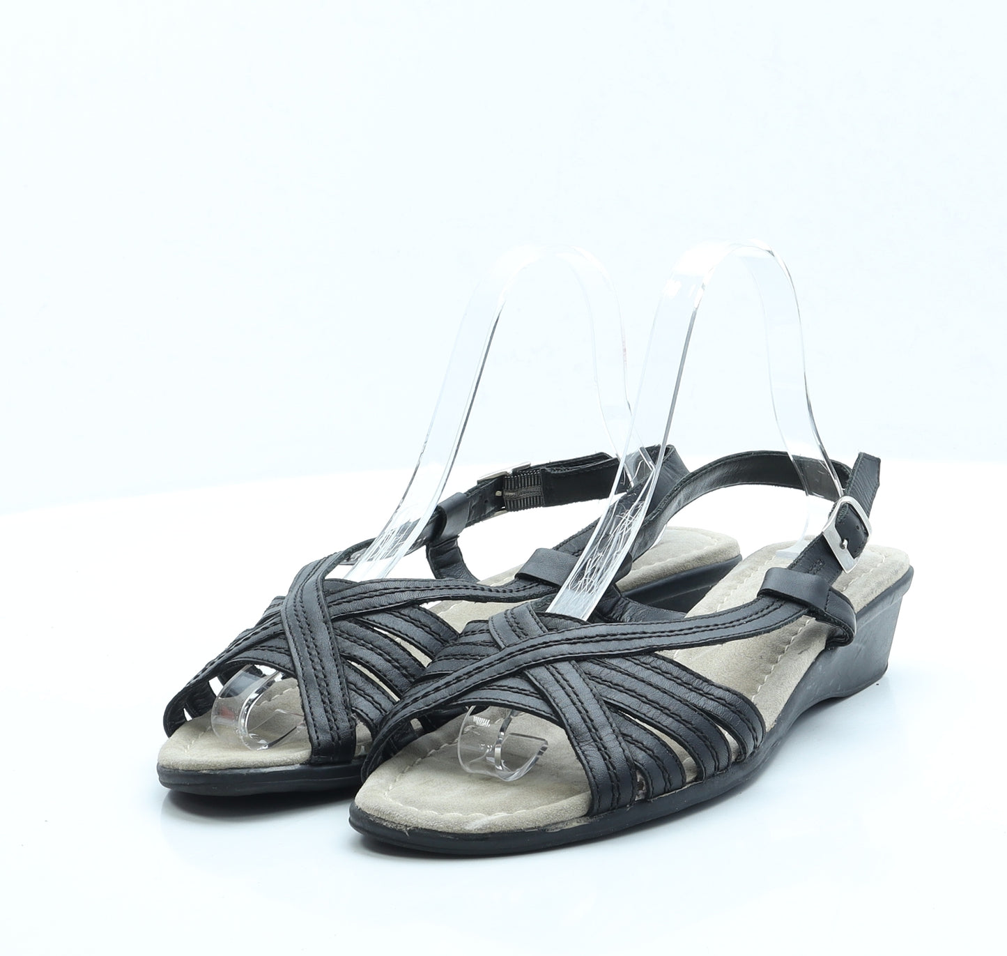 TLC Womens Black Leather Slingback Sandal UK 7