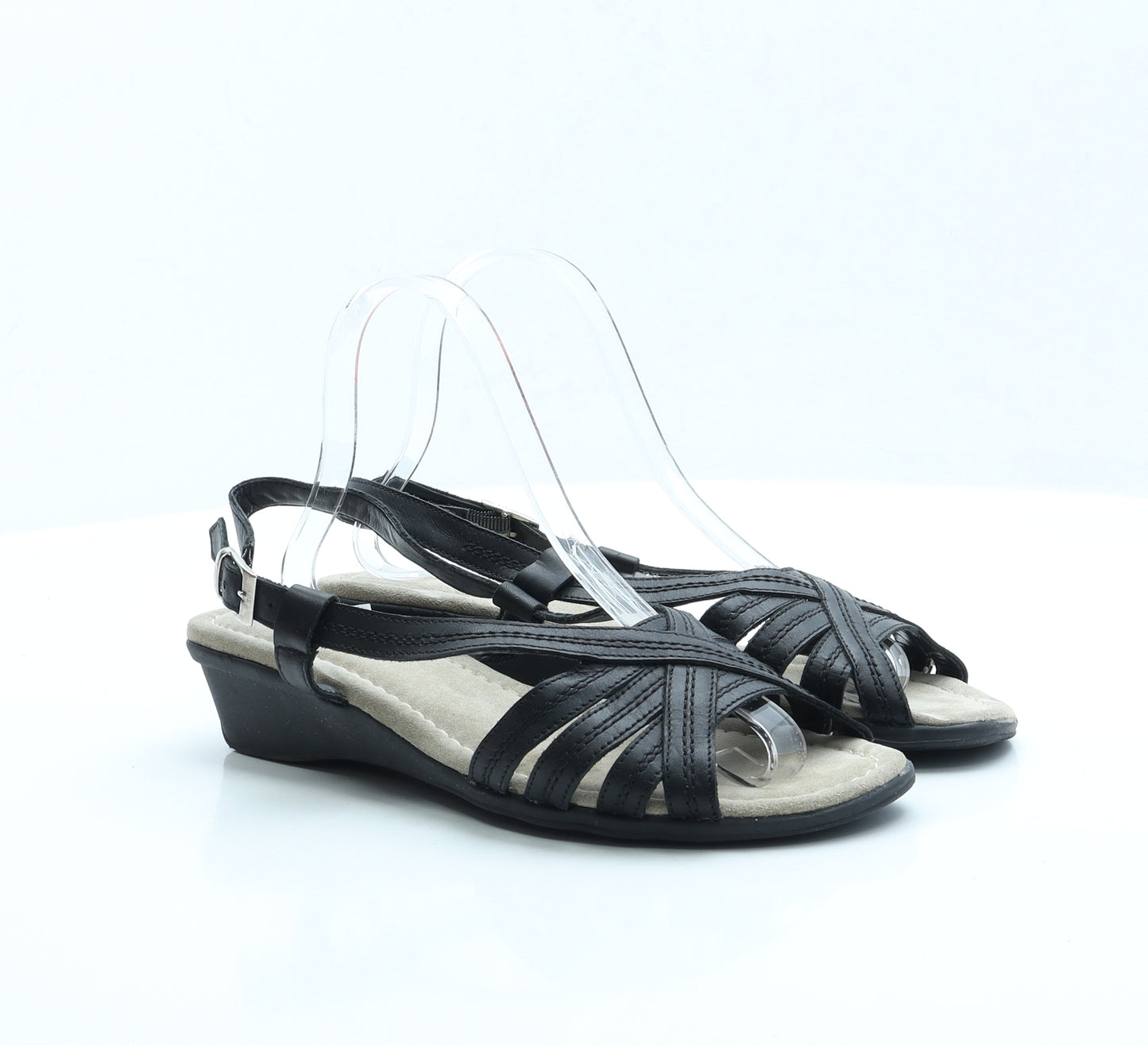 TLC Womens Black Leather Slingback Sandal UK 7