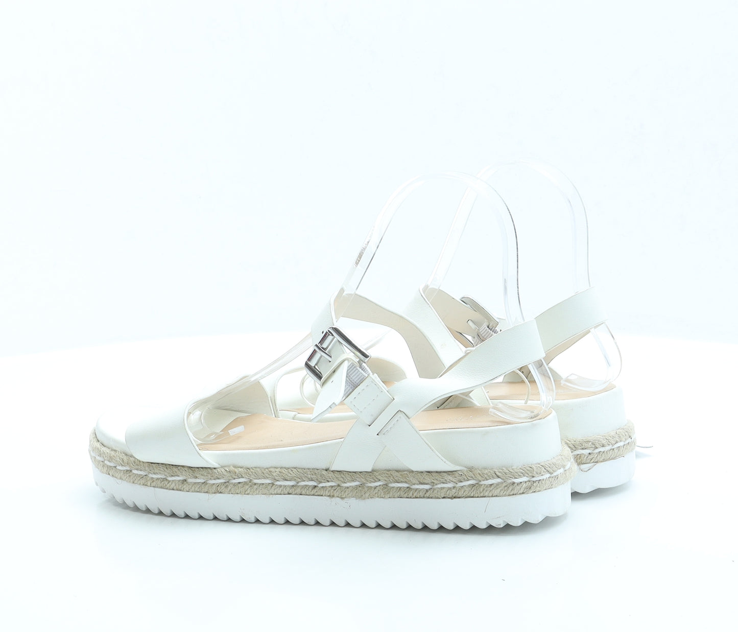 Papaya Womens White Polyester Strappy Sandal UK 7 EUR 41 - Wide Fit