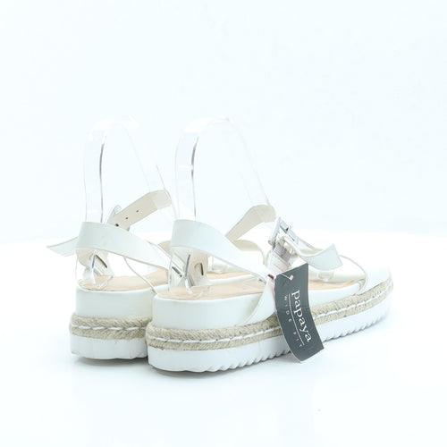 Papaya Womens White Polyester Strappy Sandal UK 7 EUR 41 - Wide Fit