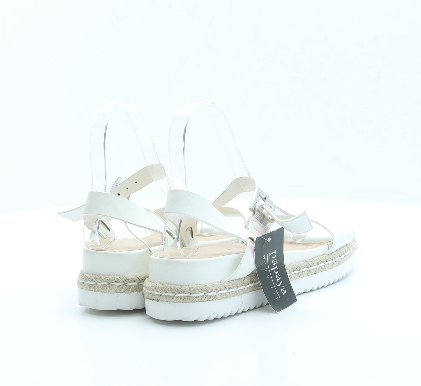 Papaya Womens White Polyester Strappy Sandal UK 7 EUR 41 - Wide Fit