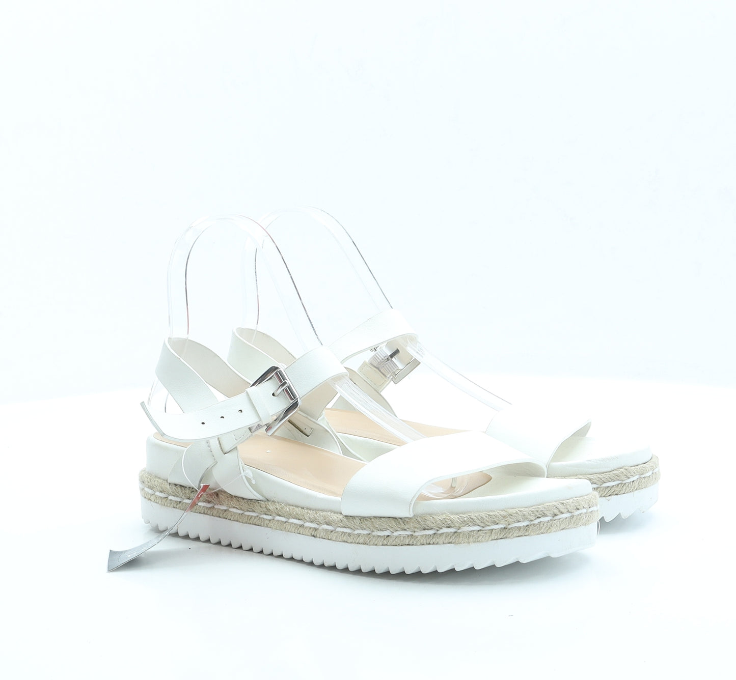 Papaya Womens White Polyester Strappy Sandal UK 7 EUR 41 - Wide Fit