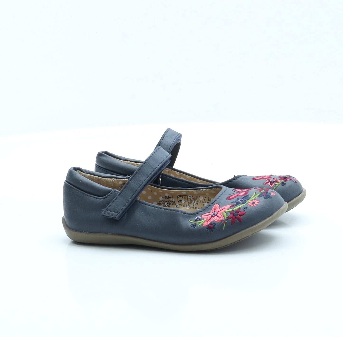 F&F Girls Blue Fair Isle Faux Leather Mary Jane Flat UK 8 EUR 26