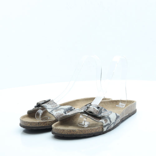 F&F Womens Brown Animal Print Leather Slip On Sandal UK 6 EUR 39