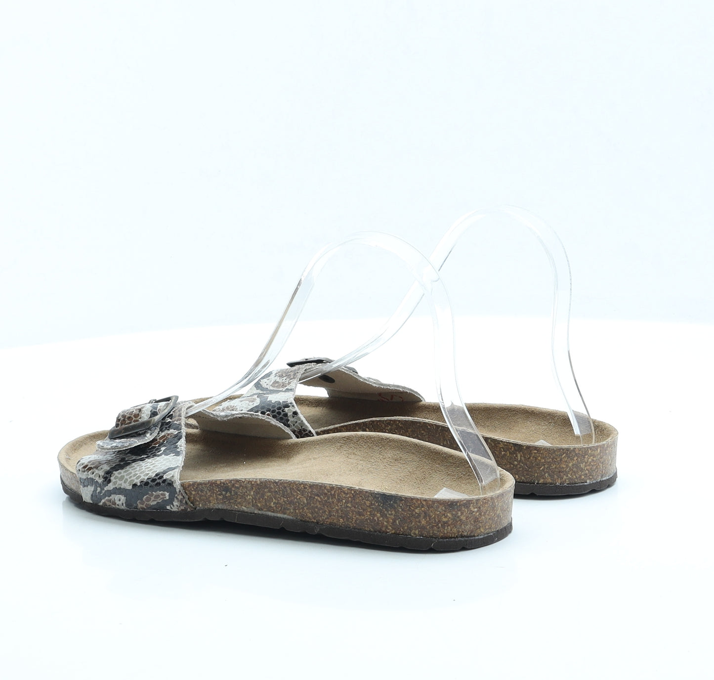 F&F Womens Brown Animal Print Leather Slip On Sandal UK 6 EUR 39