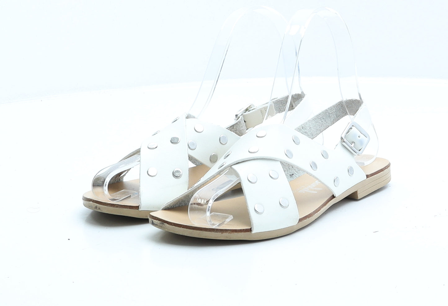 George Girls White Faux Leather Strappy Sandal UK 1 EUR 33