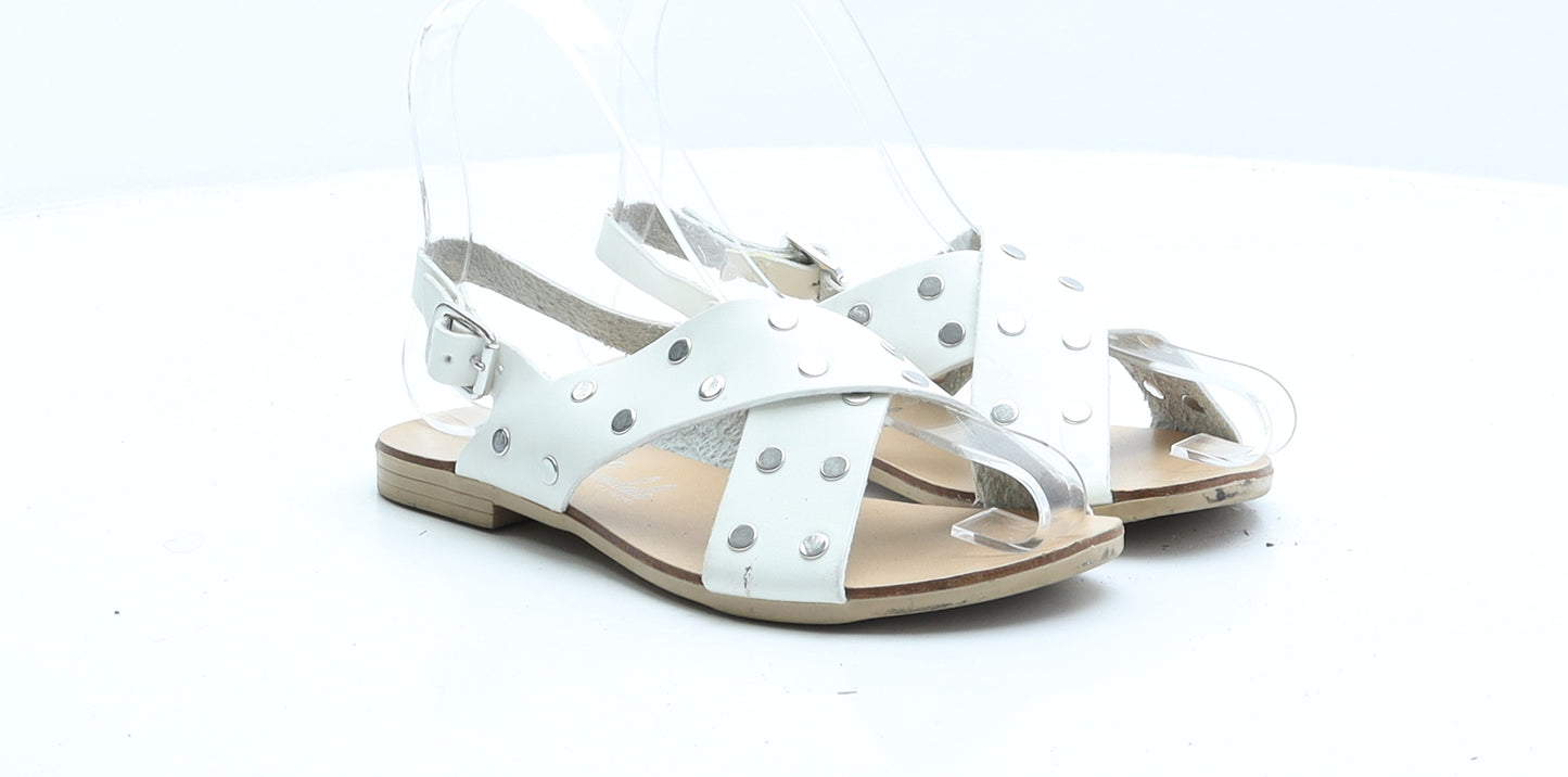 George Girls White Faux Leather Strappy Sandal UK 1 EUR 33