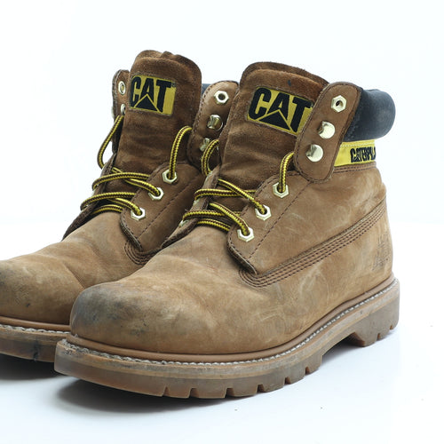 CAT Mens Brown Faux Leather Combat Boot UK 8 EUR 42