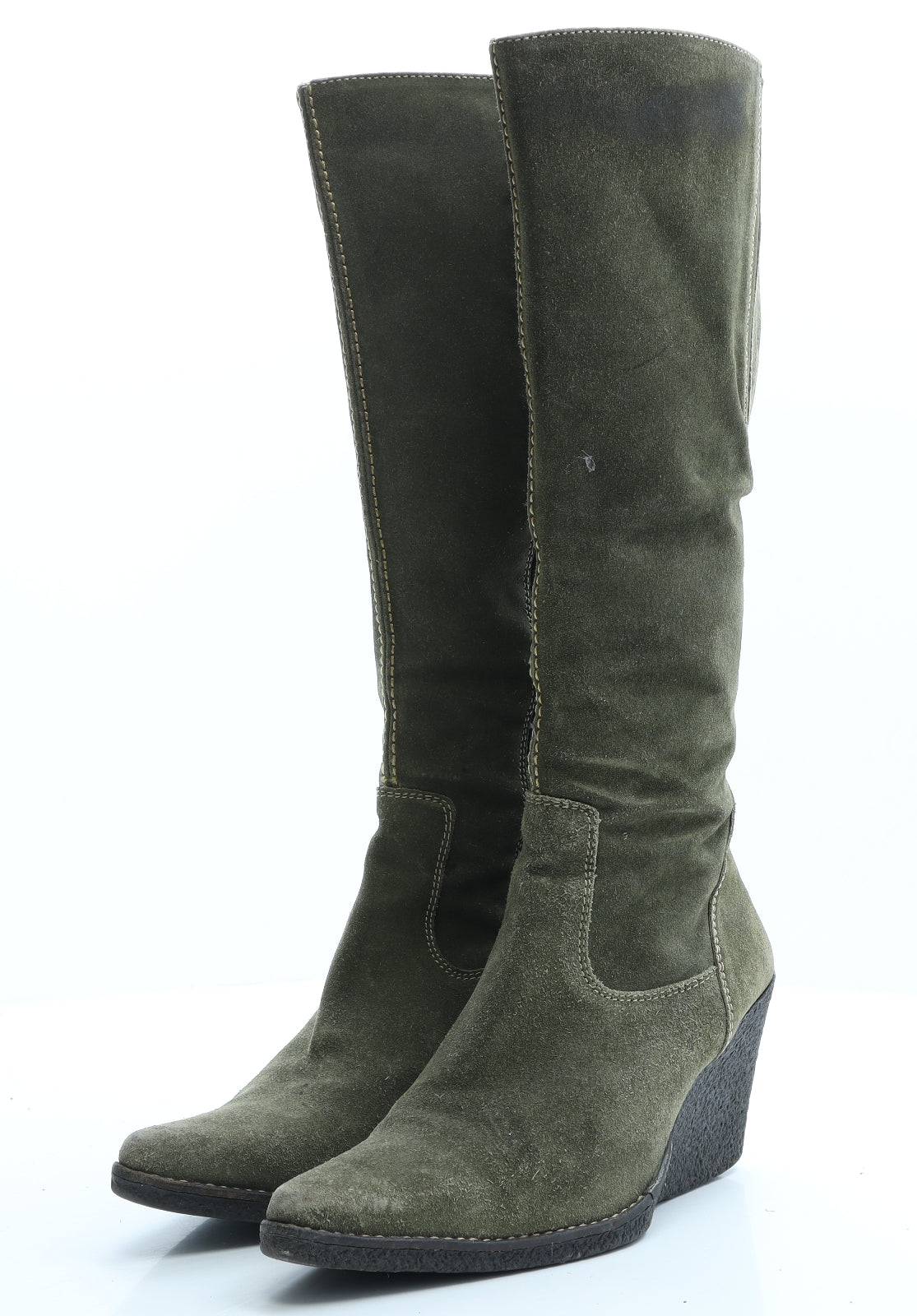 Preworn Womens Green Leather Slip On Boot UK 6 EUR 39