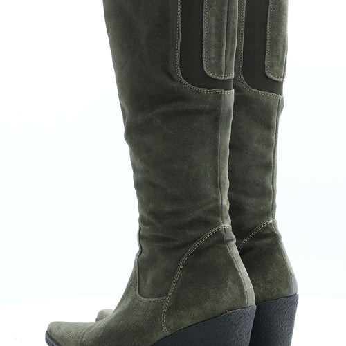 Preworn Womens Green Leather Slip On Boot UK 6 EUR 39
