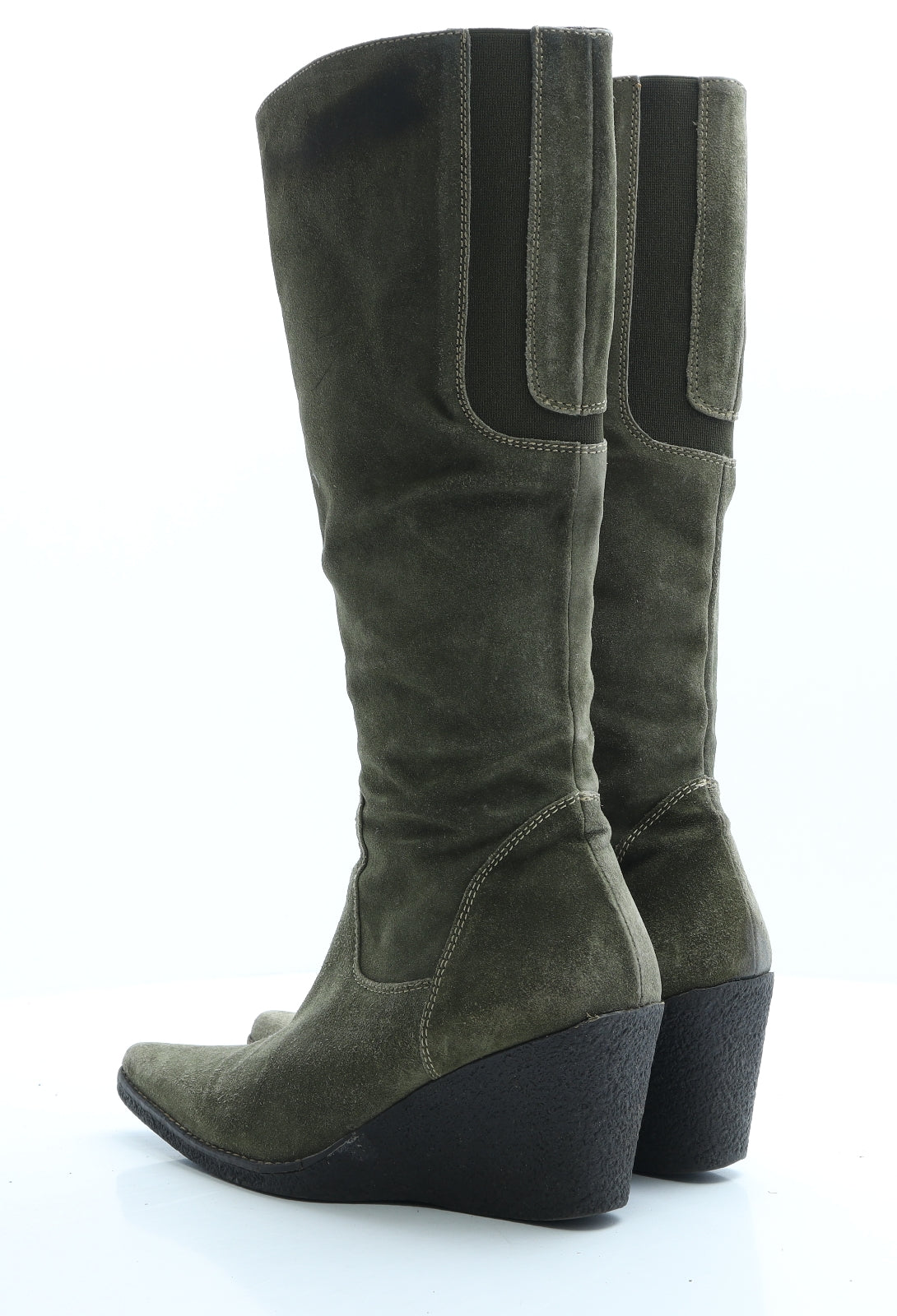 Preworn Womens Green Leather Slip On Boot UK 6 EUR 39