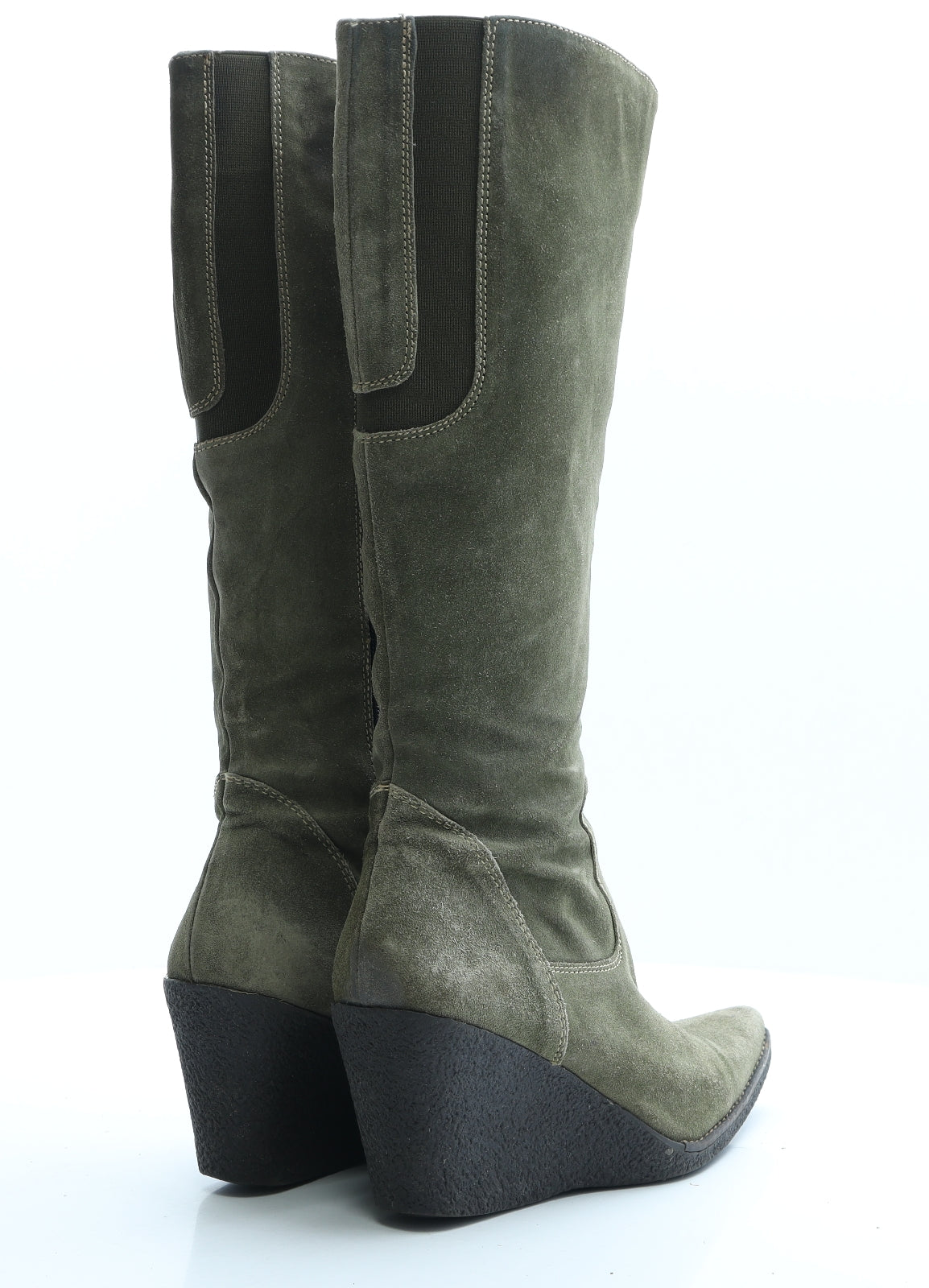 Preworn Womens Green Leather Slip On Boot UK 6 EUR 39