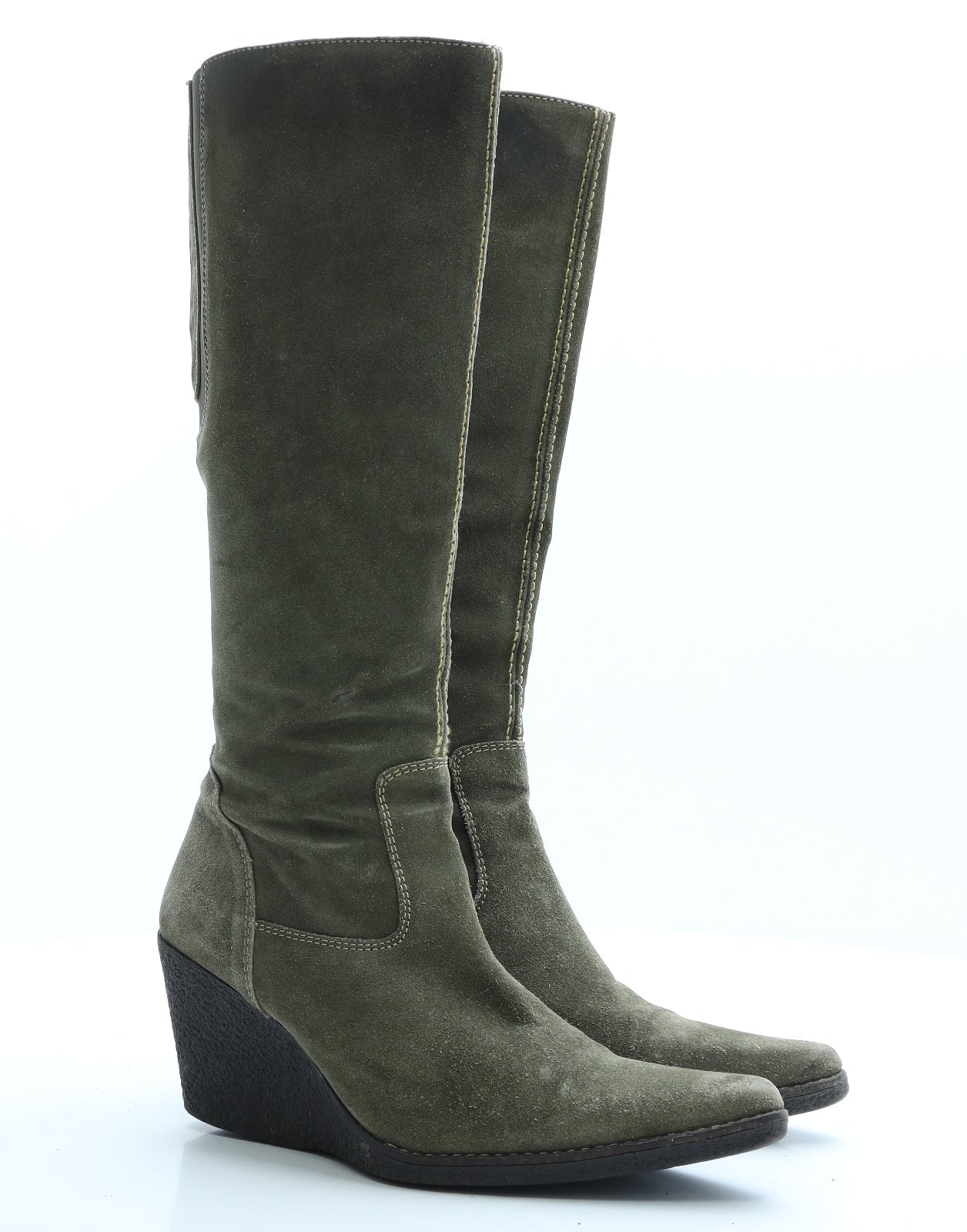 Preworn Womens Green Leather Slip On Boot UK 6 EUR 39
